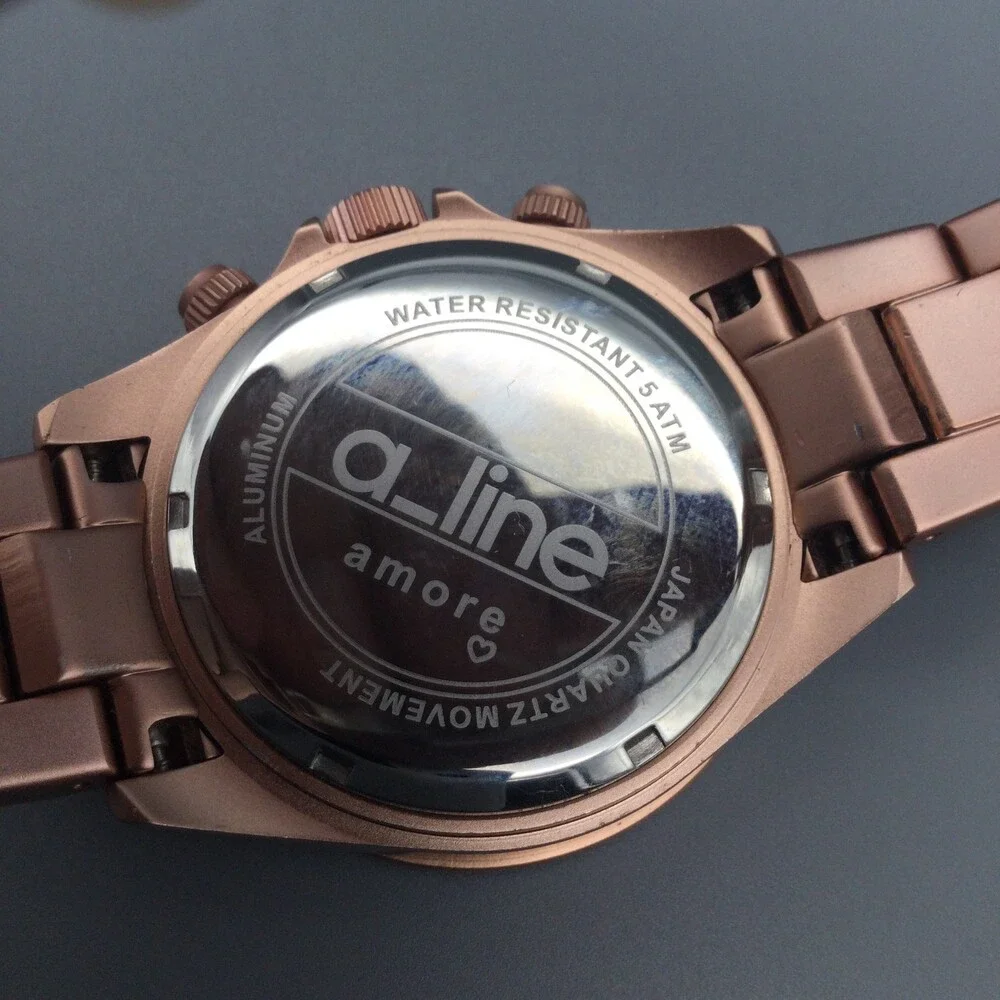 A_line Amore Chronograph Women Watch 40mm Rose Gold Tone New Battery 6.5